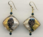 Black "Luna" Diagonal Shaped Venetian Bead Earrings